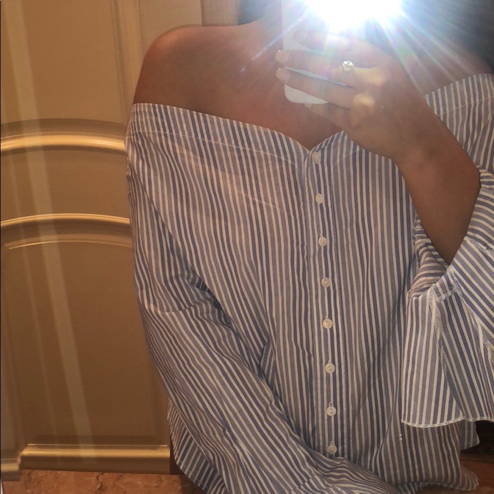 Free People Bell Sleeve Striped Shirt